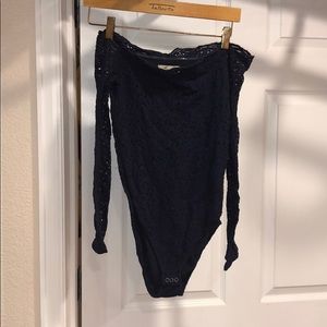 off-the-shoulder lace bodysuit navy